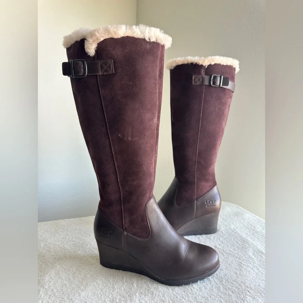 UGG wedge boots‎ Mischa Waterproof Boot size 8 burgundy NWOT